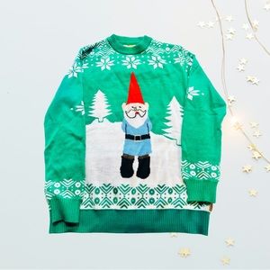 Tipsy Elves Ugly Christmas Sweater Gnome Elf Holding Axe Green Unisex Size L